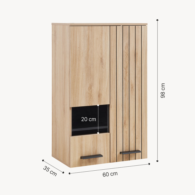 Maßskizze Hängeschrank Noppen 98x60x38 cm Eicheoptik [en.casa]