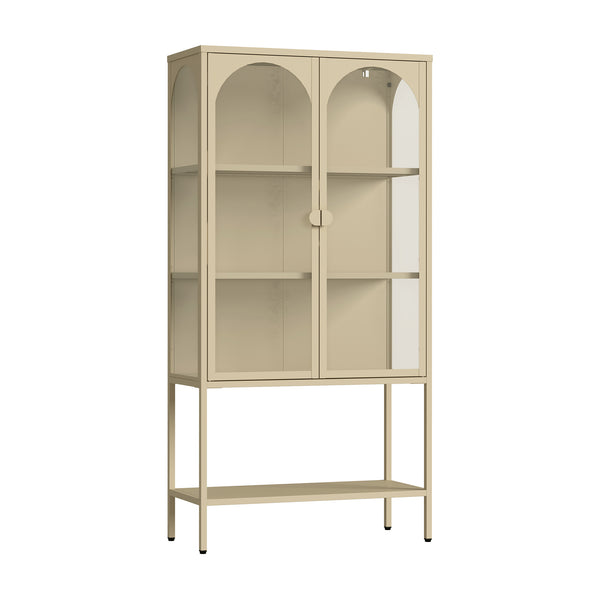 Vitrinenschrank Klippestad Stahl 160x80x35 cm Kamelfarben [en.casa]