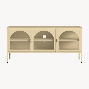 Vitrinen-Sideboard Klippestad Stahl 118x35x55 cm Kamelfarben [en.casa]