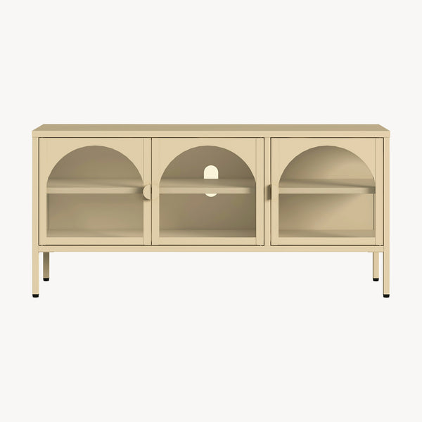 Vitrinen-Sideboard Klippestad Stahl 118x35x55 cm Kamelfarben [en.casa]