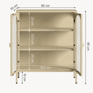 Vitrinen-Sideboard Klippestad Stahl 95x80x35 cm Kamelfarben [en.casa]