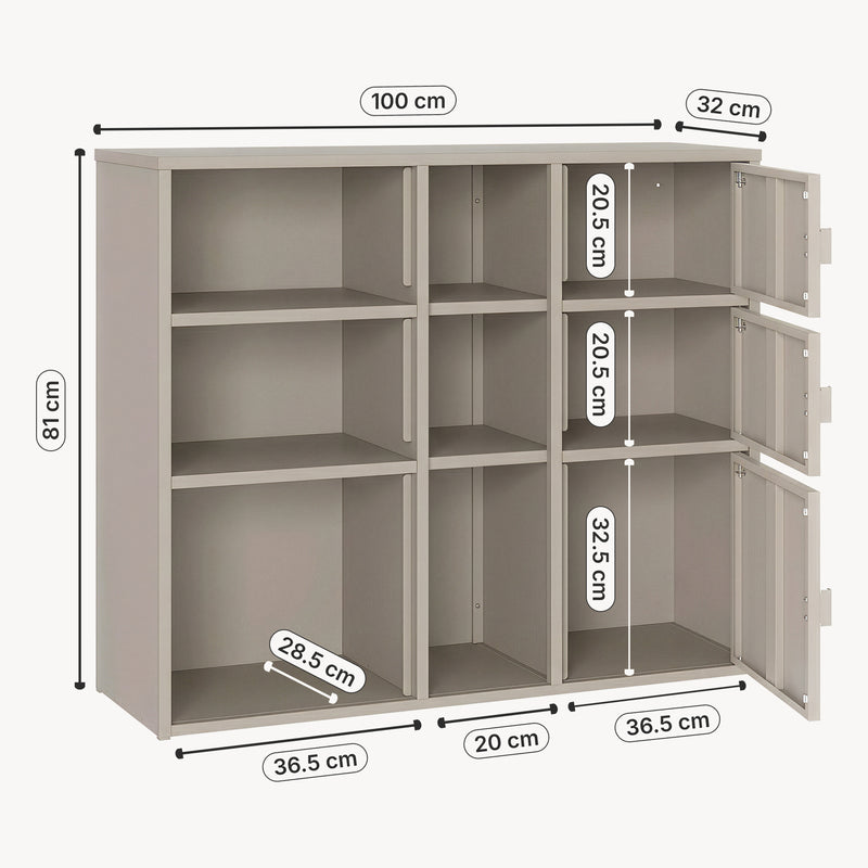 Maßskizze Aktenschrank Kliri Stahl 100x32x81 cm Kamelfarben [en.casa]