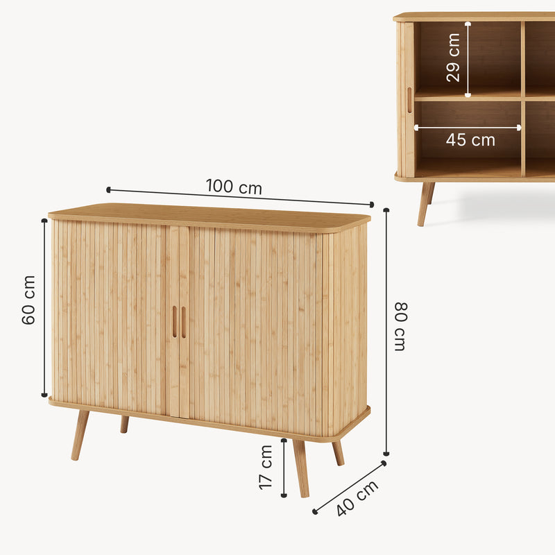 Maßskizze Beistellschrank Nordkapp 100x40x80 cm Bambus [en.casa]
