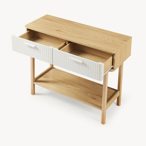 Konsolentisch Ferrersp mit 2 Schubladen 100x40x80 cm Eicheoptik/Sandfarben [en.casa]