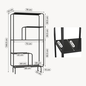 Bücherregal Færder Stahl 145x76x33 cm Schwarz [en.casa]