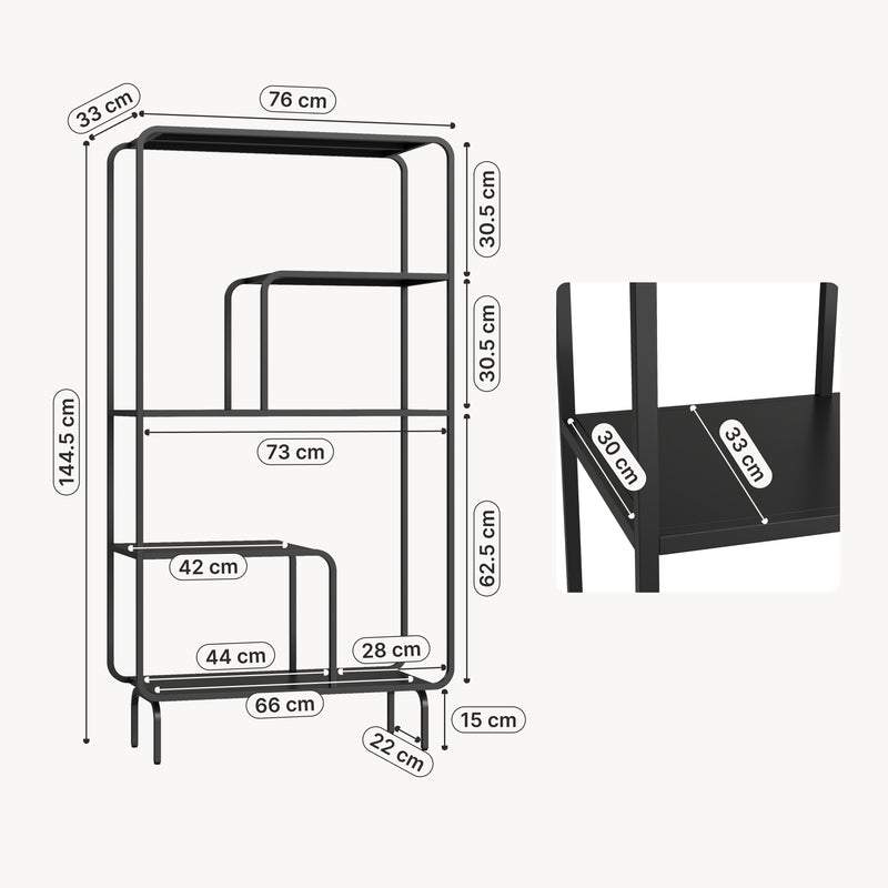 Maßskizze Bücherregal Færder Stahl 145x76x33 cm Schwarz [en.casa]