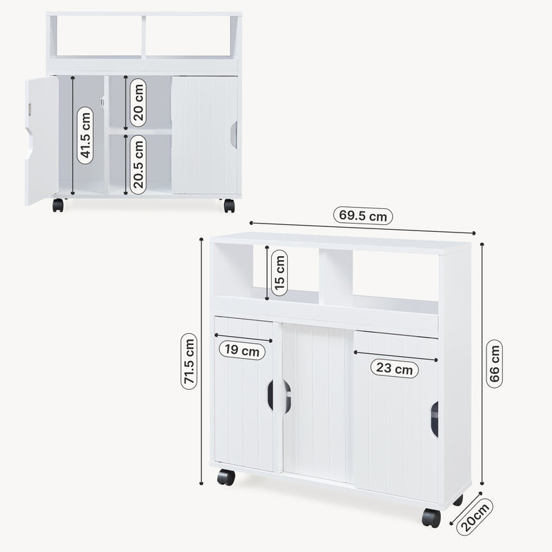 Maßskizze Beistellschrank auf Rollen Fadeskimma 72x70x20 cm Weiß [en.casa]
