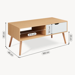Couchtisch Bordkak mit Schublade 100x48x45 cm Eicheoptik/Weiß [en.casa]