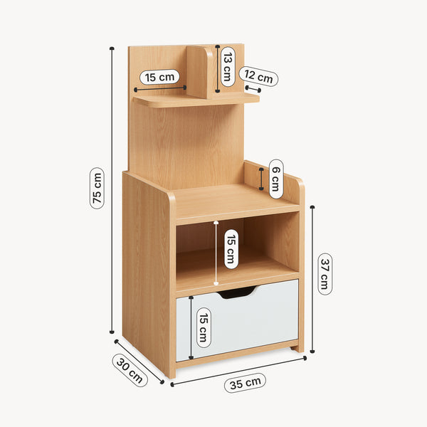 Nachttisch Bordkak mit Regal 75x35x30 cm Eicheoptik/Weiß [en.casa]