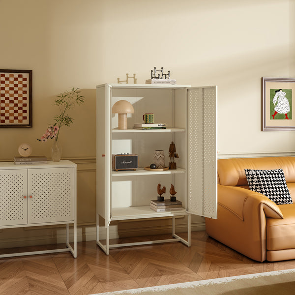 Highboard Viitasaari 150x80x40 cm Stahl Cremeweiß [en.casa]