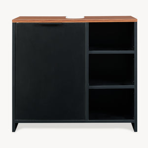 Waschbeckenunterschrank Trond 60x66x30 cm Schwarz/Walnussoptik [en.casa]