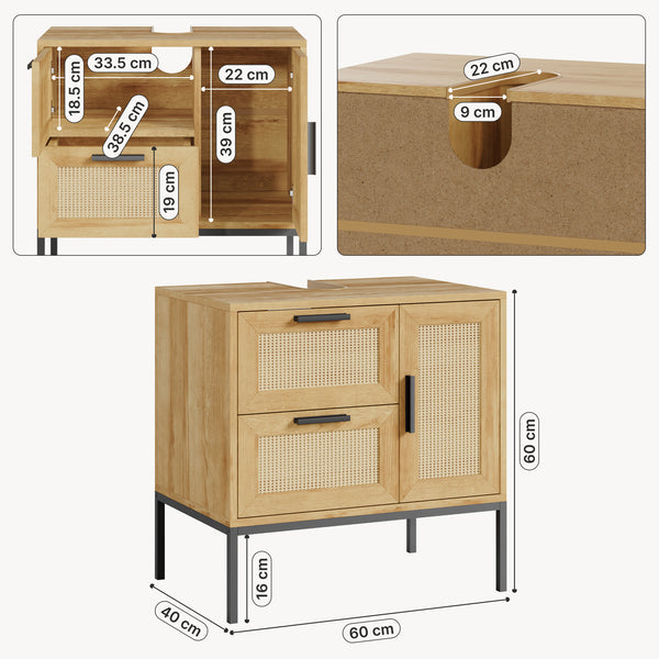 Waschbeckenunterschrank Marhasa 60x60x40 cm Eicheoptik/Schwarz [en.casa]