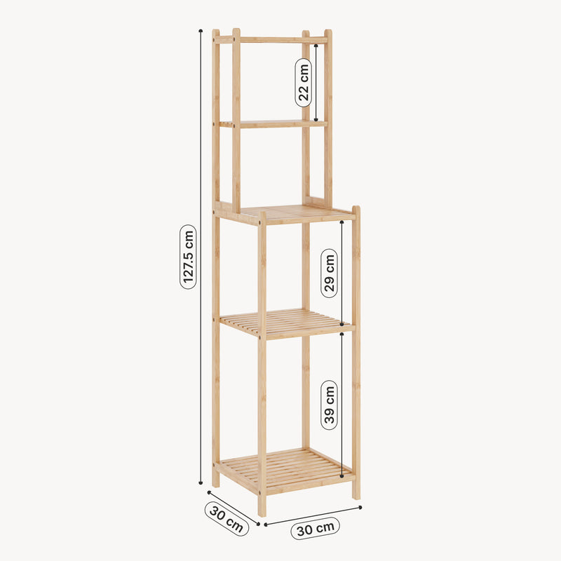 Maßskizze Badregal Anun 128x30x30 cm Bambus Natur [en.casa]