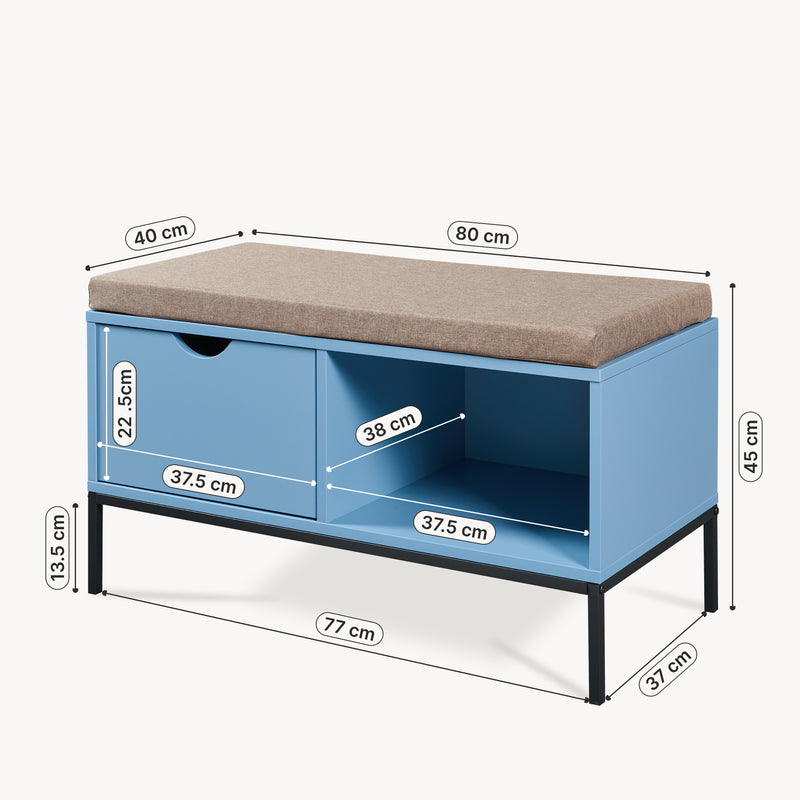 Maßskizze Schuhbank Colwyn 80x40x45 cm Blau [en.casa]