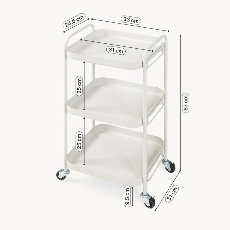 Maßskizze Servierwagen Kelevn 67x33x31 cm Stahl Grau [en.casa]