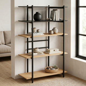 Bücherregal Kappespoo 124x80x35 cm Schwarz/Eicheoptik [en.casa]