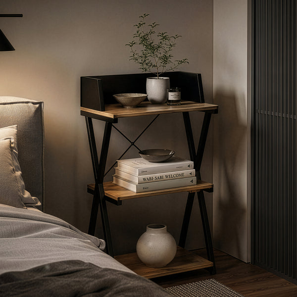 Standregal Kappespoo 84x50x30 cm Schwarz/Eicheoptik [en.casa]