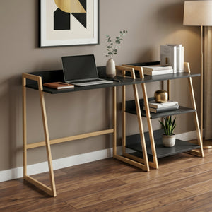 Schreibtisch Kuomi 84x73x47 cm Beige/Dunkelgrau [en.casa]