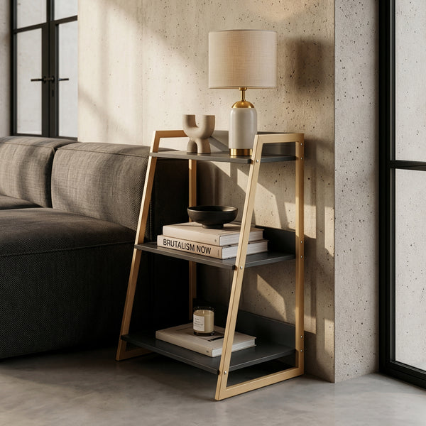 Leiterregal Kuomi 84x53x47 cm Beige/Dunkelgrau [en.casa]