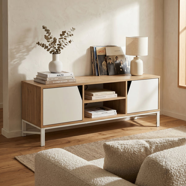 Fernsehschrank Kerrköndam 120x40x46 cm Eicheoptik/Weiß [en.casa]