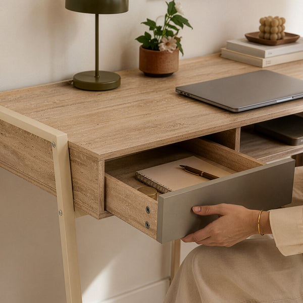 Schreibtisch Boderas 107x55x78 cm Beige/Travertin [en.casa]