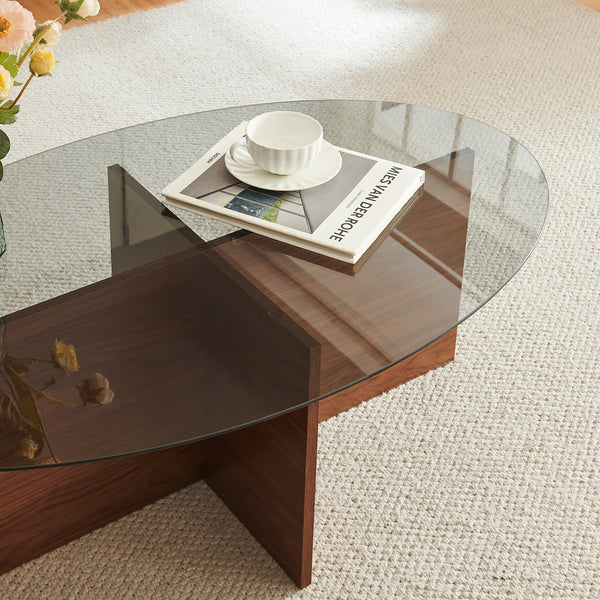 Couchtisch Viroya mit Glasplatte 100x60x36 cm Walnussoptik/Grau [en.casa]