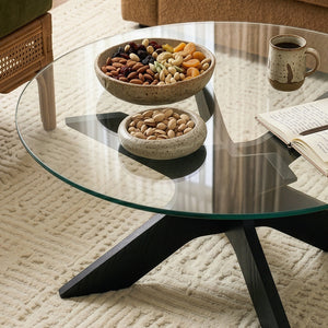 Couchtisch Imi mit Glasplatte Ø70x35 cm Schwarz/Grau [en.casa]