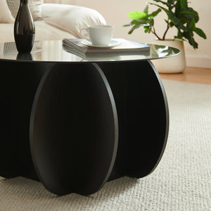 Couchtisch Karhuvandi mit Glasplatte Ø70x40 cm Schwarz/Grau [en.casa]