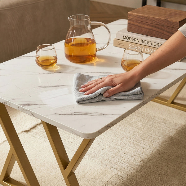 Couchtisch Nolu 120x60x46 cm Goldfarben/Marmoroptik, weiß [en.casa]