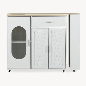 Rollbare Kücheninsel mit drehbarer Arbeitsplatte Kudebola 115x40x94 cm Eicheoptik/Weiß [en.casa]
