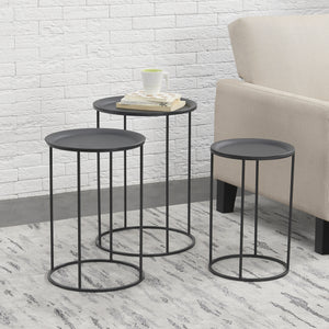 Beistelltisch Anaklia 3er Set Rund Metall Schwarz en.casa