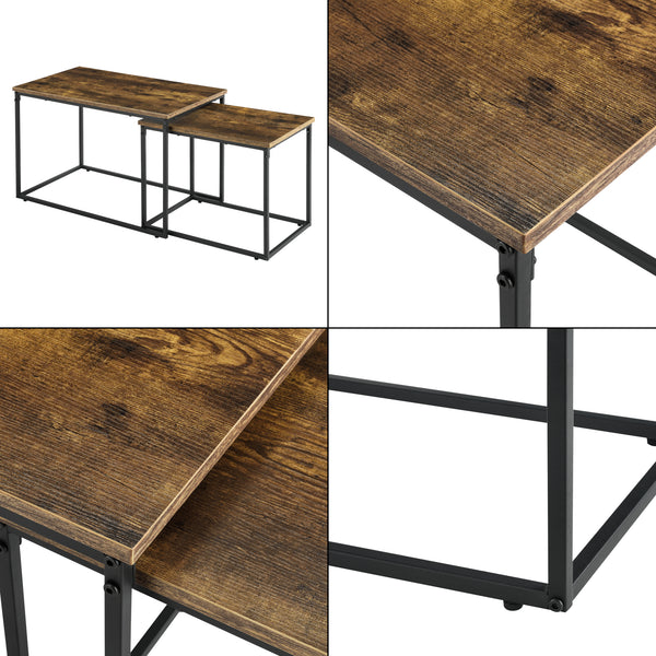 Couchtischset Härnösand 2er Set Dunkler Holzton [en.casa]