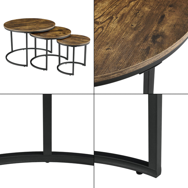 Couchtischset Arvidsjaur 3er Set Dunkler Holzton [en.casa]