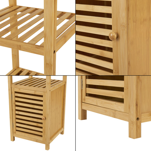 Bambusregal Liminka Badregal mit Schranktür 140x34x33cm [en.casa]