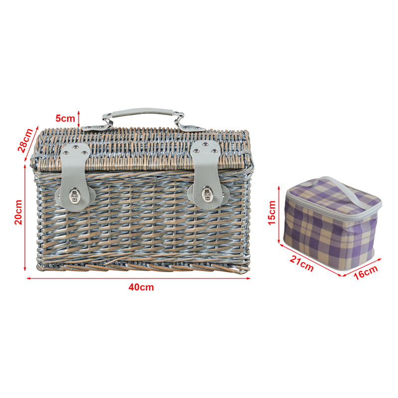 Maßskizze Picknickkorb Folldal für 2 Personen 40x28x25 cm [casa.pro]