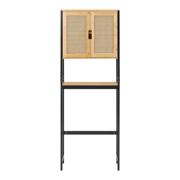 Toilettenschrank Tervola 172x63x27 cm Schwarz/Bambus [en.casa]