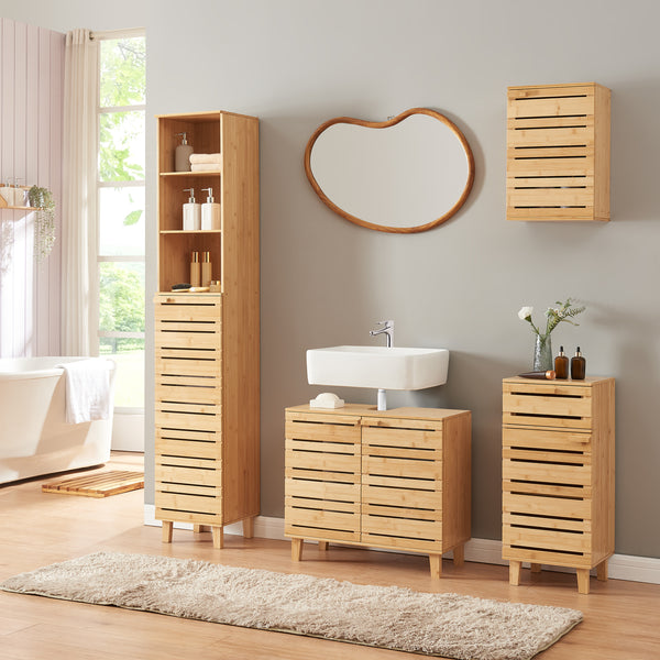 Hochschrank Epind 180x33x30 cm Bambus [en.casa]