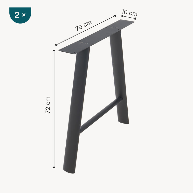 Maßskizze Tischgestell 2er Set Hullem Stahl 72x70x10 cm Schwarz [en.casa]