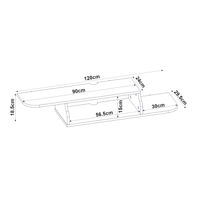 Maßskizze TV-Lowboard hängend Kershaby 120x30x19 cm Weiß [en.casa]