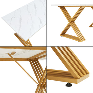 Esstisch Hujaari für 6 Personen Marmoroptik, weiß / Gold [en.casa]