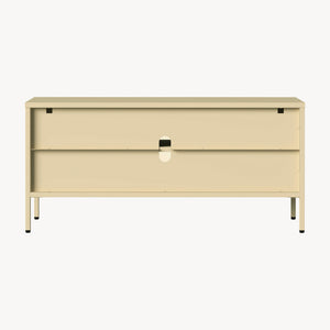 Vitrinen-Sideboard Klippestad Stahl 118x35x55 cm Kamelfarben [en.casa]