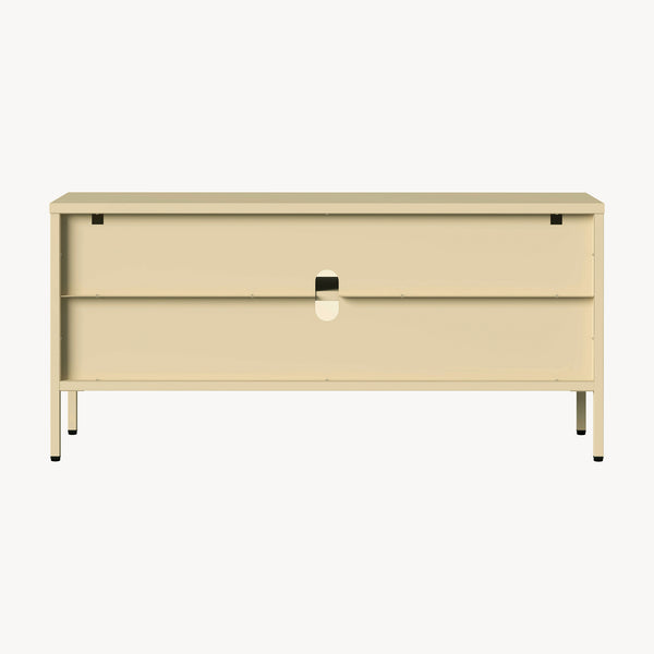 Vitrinen-Sideboard Klippestad Stahl 118x35x55 cm Kamelfarben [en.casa]