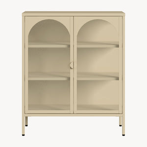 Vitrinen-Sideboard Klippestad Stahl 95x80x35 cm Kamelfarben [en.casa]