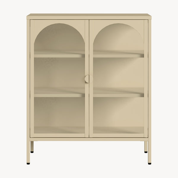 Vitrinen-Sideboard Klippestad Stahl 95x80x35 cm Kamelfarben [en.casa]