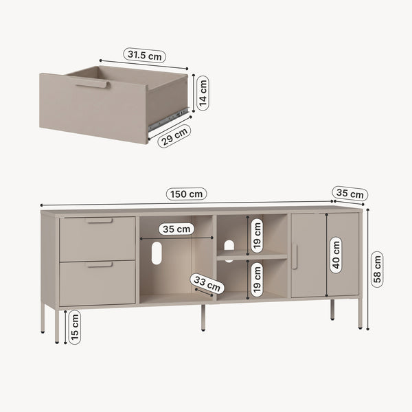 Fernsehschrank Kliri Stahl 150x35x58 cm Kamelfarben [en.casa]