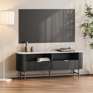TV-Lowboard Olvehok 140x40x55 cm Schwarz/Marmoroptik, weiß [en.casa]