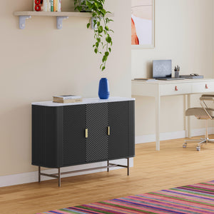 Sideboard Olvehok 110x40x77 cm Schwarz/Marmoroptik, weiß [en.casa]