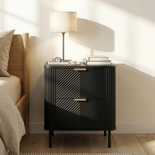 Nachttisch Olvehok 2er Set 55x52x38 cm Schwarz/Marmoroptik, weiß [en.casa]