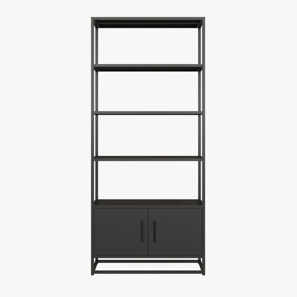 Bücherregal mit Schrank Hailuoto 80x40x180 cm Stahl Schwarz, matt [en.casa]