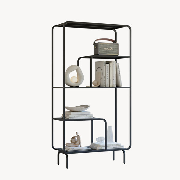 Bücherregal Færder Stahl 145x76x33 cm Schwarz [en.casa]